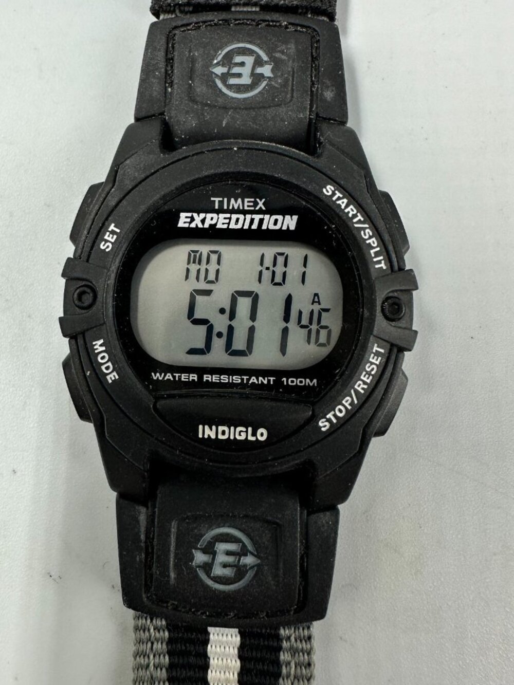 Timex Expedition Digital Watch Women Black Grey Striped Band New Battery
